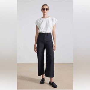 APiece Apart Merida 100% Cotton High Rise Wide Leg Cropped Trouser Black Size 12